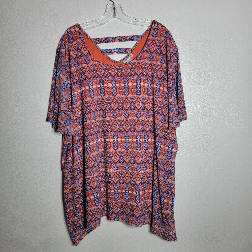Catherines Blue Tunic Top Plus Size 3X 26/28W Sharkbite Hem Short Sleeve Stretch